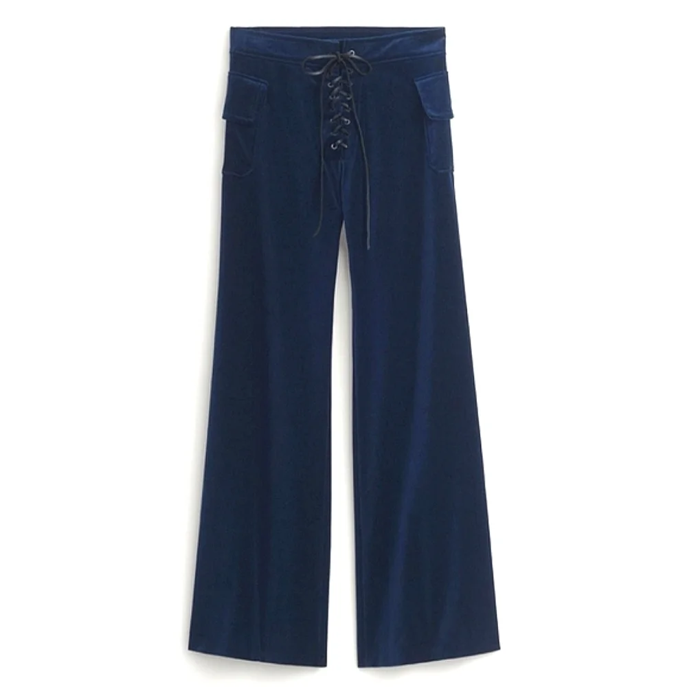 Zara Kate Moss Velvet Wide Pants Blue Size S